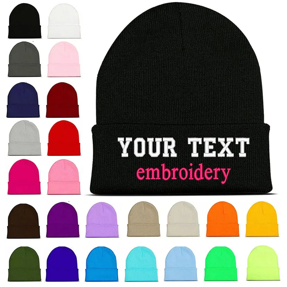 Personalized Custom Beanies Hats with Embroidery Text Logo for Men Women Warm Winter Knitted Cuff Beanie Cap Dropshipping