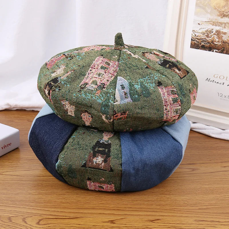 Niche Color Matching Beret Women Artistic Retro Painter Girls Design Pumpkin Berets Hat
